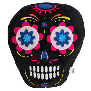Day of the Dead Sugar Skull Cusion Decor Pillow Black Flowers 13.5" Black NEW